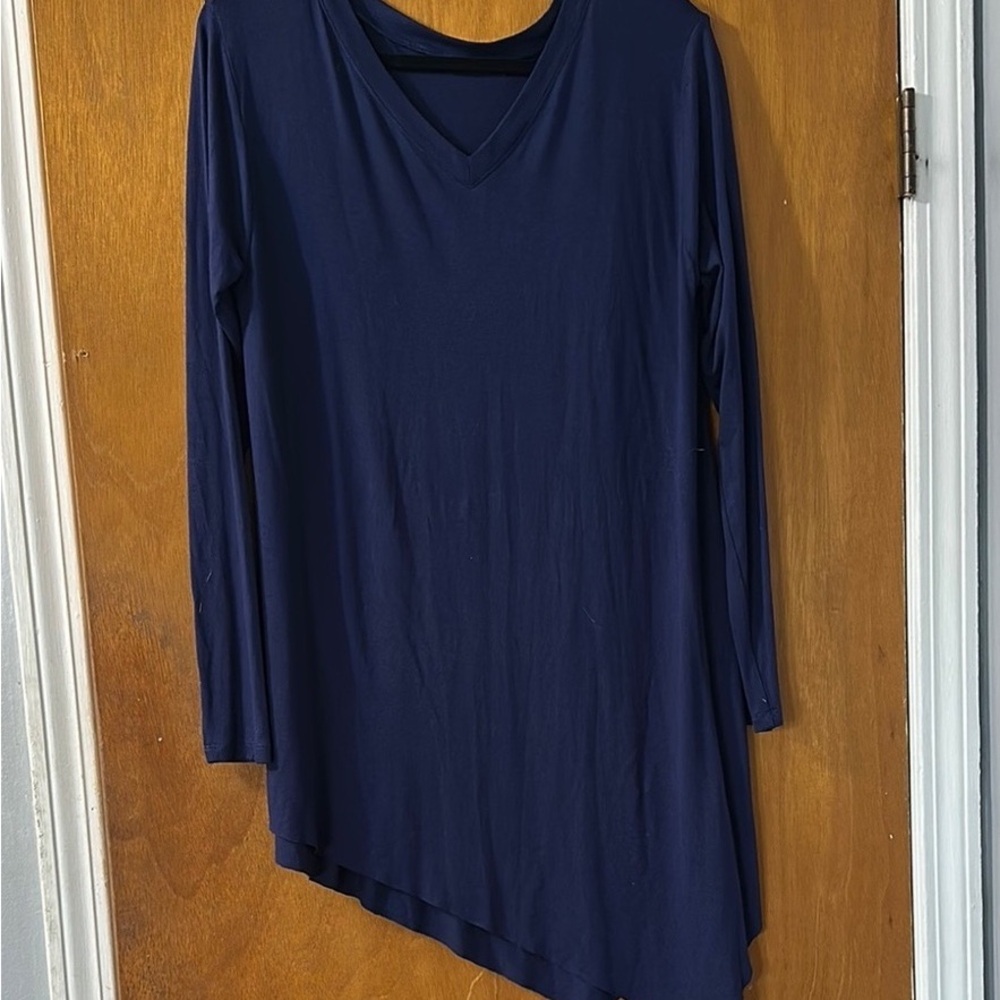 Elegant Navy V-Neck Asymmetrical Tunic